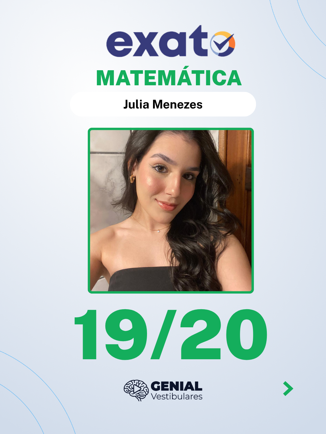 Julia Menezes — 19/20 em Matemática